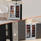 24'' Wine Cooler Refrigerator - 46 Bottle Wine Fridge Dual Zone with Modern Touch Intelligent Digital 40°-65°F Low Noise, Built in or Freestanding Wine Cooler for Home and Kitchen