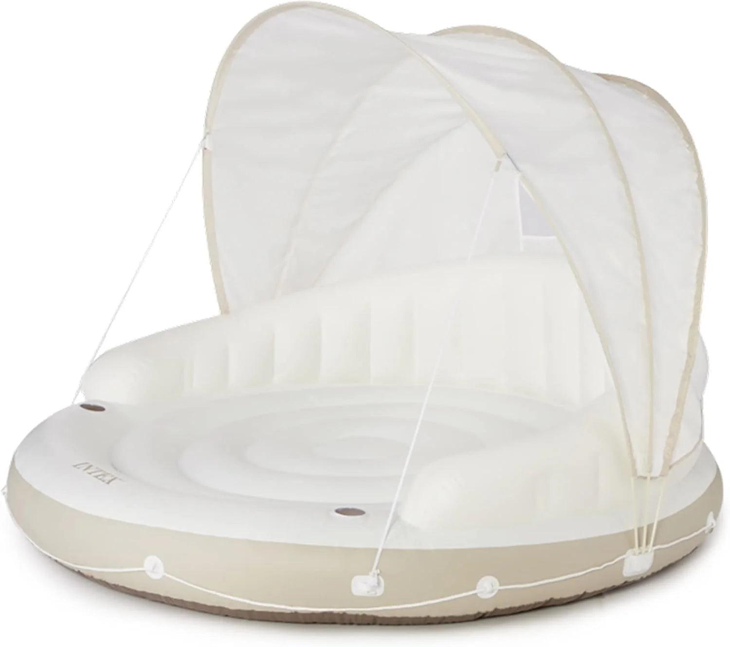 58292EP Canopy Island Inflatable Pool Float: Comfortable Lounge Surface Built-in Cup Holders Detachable Sunshade 440lb Max Weight Capacity 78.5" x 59"