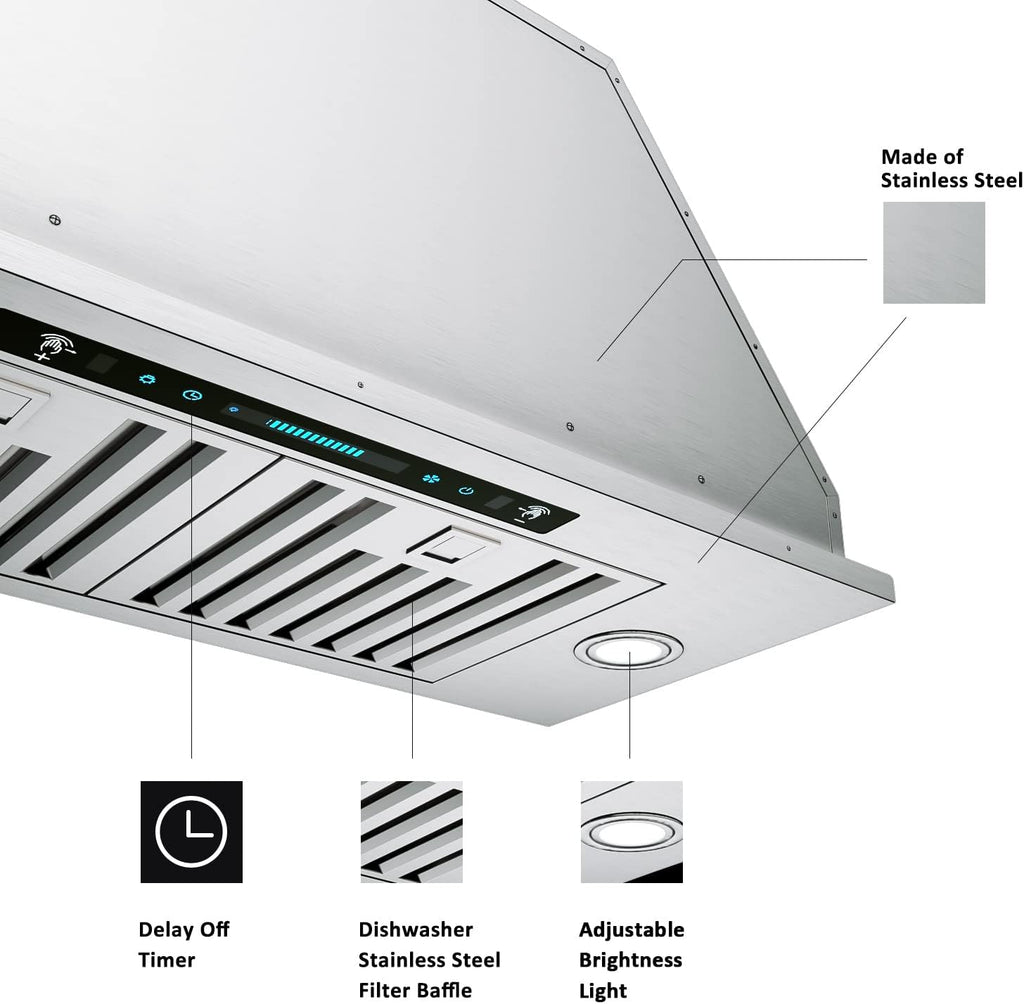 30 inch Built-in/Insert Range Hood 900 CFM, Ducted/Ductless Convertible Duct, Stainless Steel Kitchen Vent Hood with 4 Speed Gesture Sensing&Touch Control Panel(IKB01-30)