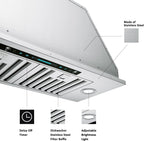 30 inch Built-in/Insert Range Hood 900 CFM, Ducted/Ductless Convertible Duct, Stainless Steel Kitchen Vent Hood with 4 Speed Gesture Sensing&Touch Control Panel(IKB01-30)