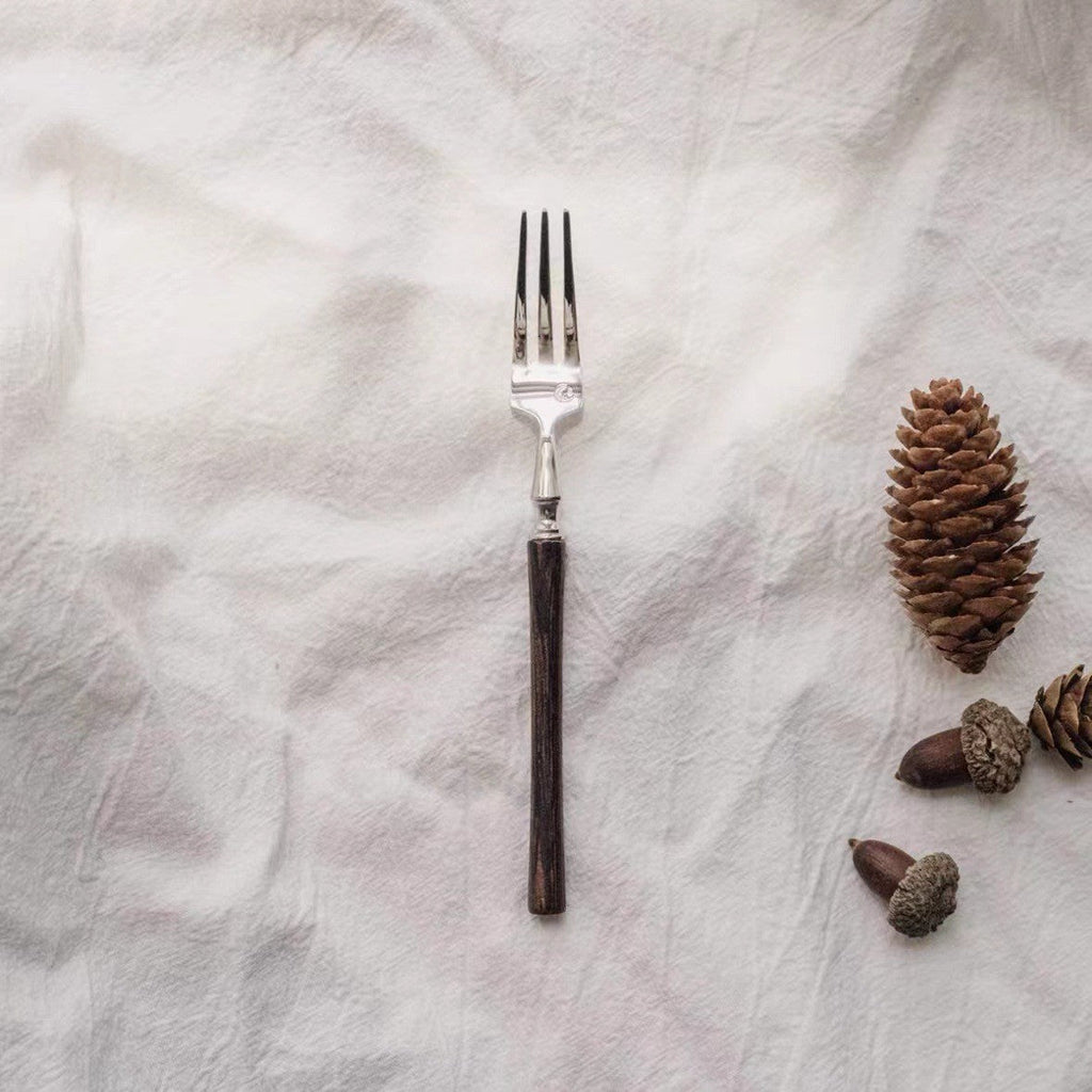 Vintage Walnut Wood Handle Flatware Set - 18/8 Stainless Steel Rustic Cutlery Service for 5 - Onestopv