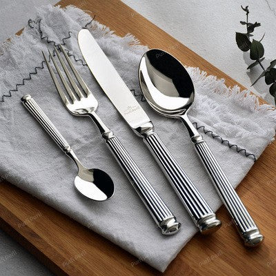 Imperium Roman Column Flatware Set - 18/8 Stainless Steel Vintage Embossed Cutlery Service for 6 - Onestopv