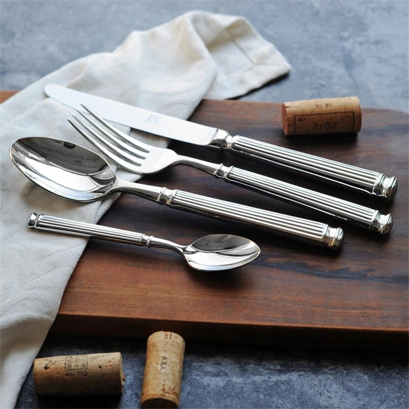 Imperium Roman Column Flatware Set - 18/8 Stainless Steel Vintage Embossed Cutlery Service for 6 - Onestopv