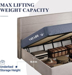 Allewie Queen Size Lift Up Storage Bed, Modern Wingback Headboard, Hydraulic Support, No Box Spring Needed, Light Beige