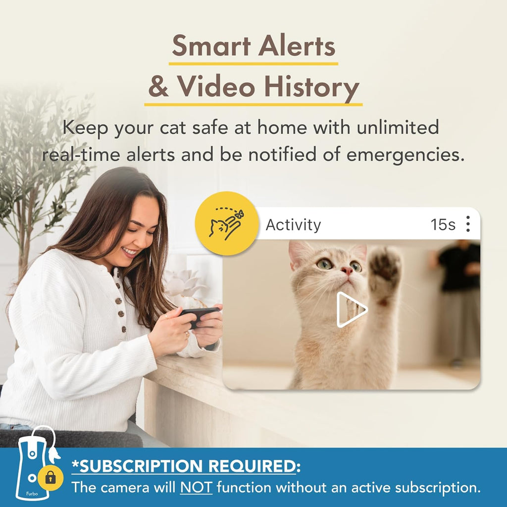 360° Cat Camera: See Your Cat from Anywhere | Rotating 360° Cat Tracking, Treat Toss, Color HD Night Vision, 2-Way Audio, Real-Time Notifications, Designed for Cats | Pet Camera w/Phone App