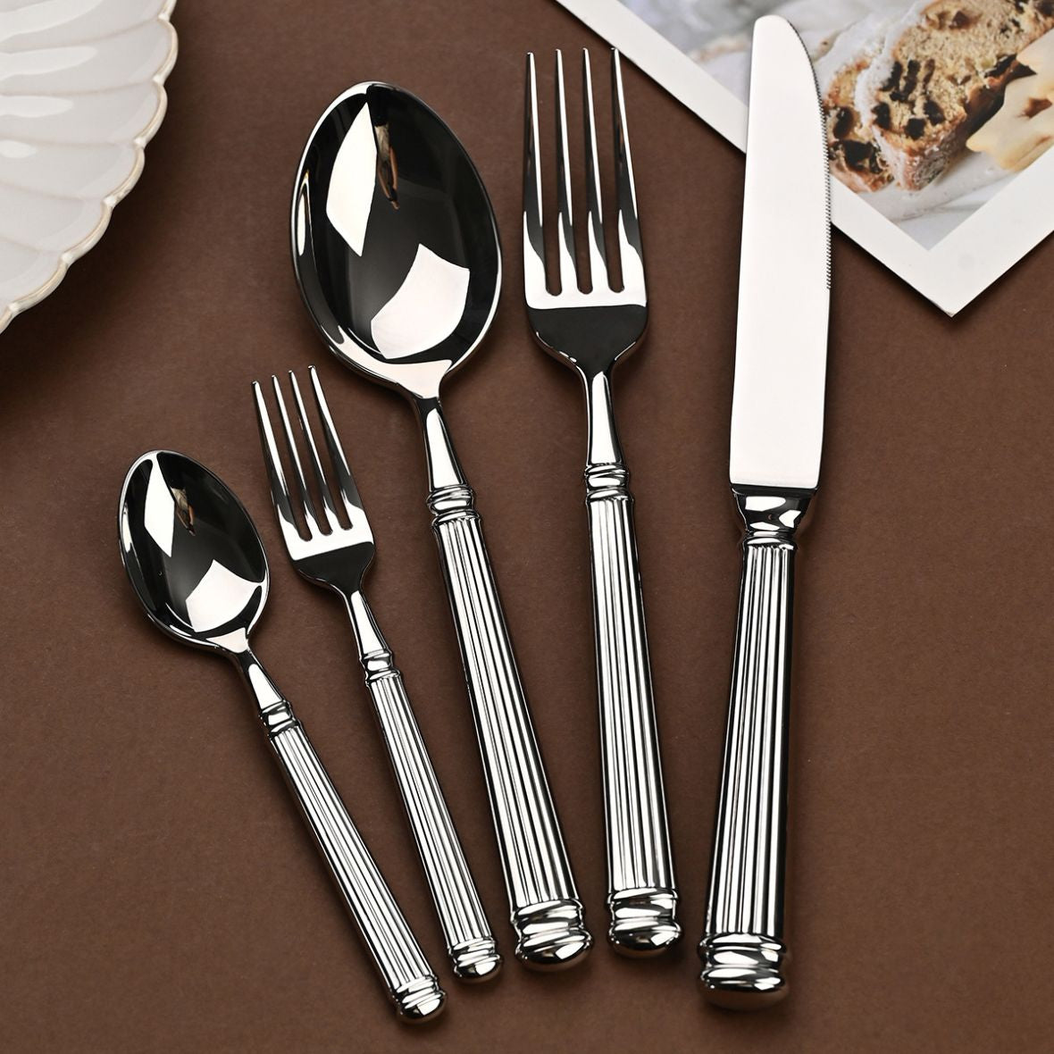 Imperium Roman Column Flatware Set - 18/8 Stainless Steel Vintage Embossed Cutlery Service for 6 - Onestopv
