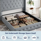 Allewie Queen Size Lift Up Storage Bed, Modern Wingback Headboard, Hydraulic Support, No Box Spring Needed, Light Beige