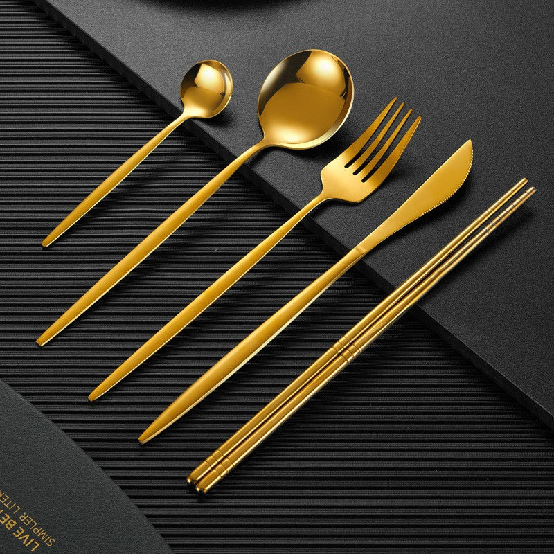 Nara Matte Black and Gold Cutlery Set - 18/8 Stainless Steel Modern Flatware Service for 5 - Onestopv