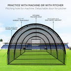 Baseball Batting Cage Net Batting Cages for Backyard Portable Baseball and Softball Batting Cages with Pitching Machine Hole and Detachable Door for Backyard Outdoor Hitting Practice
