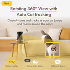 360° Cat Camera: See Your Cat from Anywhere | Rotating 360° Cat Tracking, Treat Toss, Color HD Night Vision, 2-Way Audio, Real-Time Notifications, Designed for Cats | Pet Camera w/Phone App