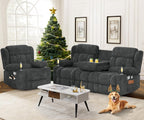 3 Seat Reclining Sofa with Storage Drawer USB Ports & Cup Holders Manual Couch