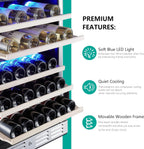 24 inch Wine Cooler, 46 Bottle - Dual Zone Built-in or Freestanding Fridge with Stainless Steel Reversible Glass Door, for Home, Kitchen, or Office.