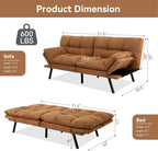 Amazon Basics Brown Loveseat,Convertible Couch Memory Foam Futon Sofa Bed Modern Sleeper Sofa for Small Compact Living Room,Office,Apartment, Linen Fabric