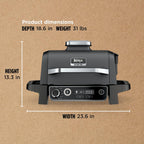 7-in-1 Grill & Smoker with Thermometer, Air Fryer, BBQ, Bake, Roast, Broil - Portable Electric Outdoor Grill, Grey