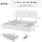 Allewie Upholstered Queen Size Platform Bed Frame with 4 Storage Drawers and Headboard, Square Stitched Button Tufted, Mattress Foundation with Wooden Slats Support, No Box Spring Needed, Light Grey