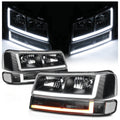 A set of 4 LED running light bars L+R black headlights + bumper signals for 2003-2014 Chevrolet Express 1500,2003-2023 Chevrolet Express 2500
