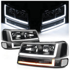 A set of 4 LED running light bars L+R black headlights + bumper signals for 2003-2014 Chevrolet Express 1500,2003-2023 Chevrolet Express 2500
