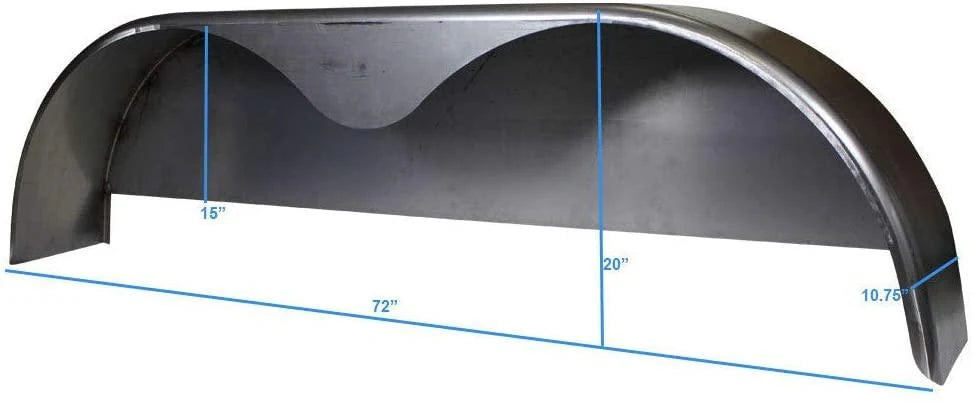 72×10-3/4 Tandem Axle Steel Trailer Fender w/Back Plate Welded In