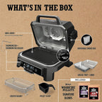 7-in-1 Grill & Smoker with Thermometer, Air Fryer, BBQ, Bake, Roast, Broil - Portable Electric Outdoor Grill, Grey
