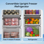 BANGSON Upright Freezer, 7.0 Cu.ft Stand Up Freezer, Convertible Upright Freezer/Refrigerator, Single Door for Kitchen,Garage, Office, Apartment, Silver