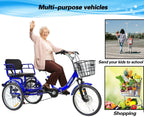 Tricycle 7 Speed, 20 inch 3 Wheel Bikes Folding Tricycle for Adults Star Strip Blue
