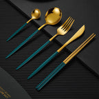 Nara Matte Black and Gold Cutlery Set - 18/8 Stainless Steel Modern Flatware Service for 5 - Onestopv