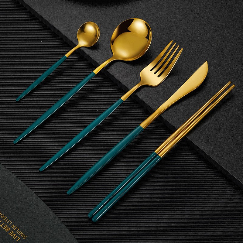 Nara Matte Black and Gold Cutlery Set - 18/8 Stainless Steel Modern Flatware Service for 5 - Onestopv