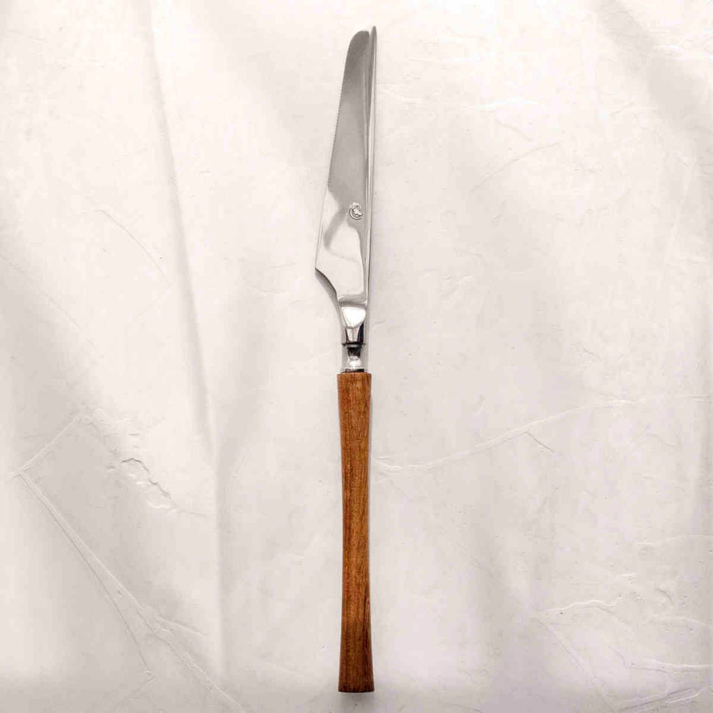 Minimalist Silverware Set with Wooden Handle - 18/8 Stainless Steel Tableware Service for 6 - Onestopv