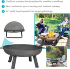 34-Inch Rustic Cast Iron Outdoor Raised Fire Pit Bowl with Handles - Oxidized Finish