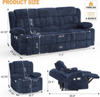 3 Seat Reclining Sofa with Storage Drawer USB Ports & Cup Holders Manual Couch