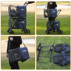 42 Double Pet Stroller for 2 Dogs & Cats,4 Wheels Dog Strollers Folding Travel Cat Stroller with Suspension System,Navy Blue
