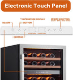 24'' Wine Cooler Refrigerator - 46 Bottle Wine Fridge Dual Zone with Modern Touch Intelligent Digital 40°-65°F Low Noise, Built in or Freestanding Wine Cooler for Home and Kitchen