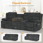 3 Seat Reclining Sofa with Storage Drawer USB Ports & Cup Holders Manual Couch