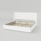 Allewie Queen Size Lift Up Storage Bed, Modern Wingback Headboard, Hydraulic Support, No Box Spring Needed, Light Beige