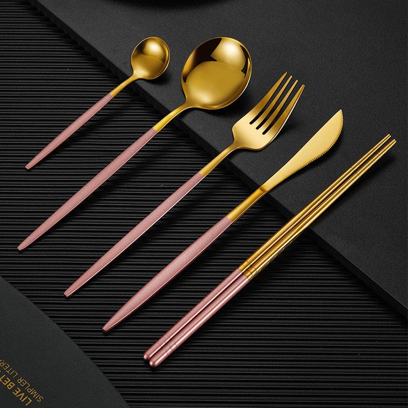 Nara Matte Black and Gold Cutlery Set - 18/8 Stainless Steel Modern Flatware Service for 5 - Onestopv