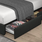Allewie Upholstered Queen Size Platform Bed Frame with 4 Storage Drawers and Headboard, Square Stitched Button Tufted, Mattress Foundation with Wooden Slats Support, No Box Spring Needed, Light Grey