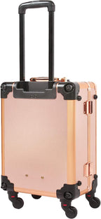 Medium Makeup Train Case with Code Lock, Lighted Mirror, Speaker Travel Cosmetic Organizer Box, Professional Artist Trolley Studio Free Standing Case