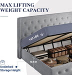 Allewie Queen Size Lift Up Storage Bed, Modern Wingback Headboard, Hydraulic Support, No Box Spring Needed, Light Beige