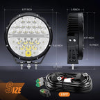 9-inch round off-road LED drive light, 2PCS 140W 15560LM IP68 multi-point floodlight combination work light, 12AWG DT connector harness kit for 4x4 Jeep Truck ATV UTV SUV, 5-year warranty