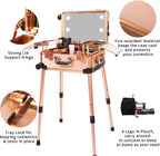 Medium Makeup Train Case with Code Lock, Lighted Mirror, Speaker Travel Cosmetic Organizer Box, Professional Artist Trolley Studio Free Standing Case