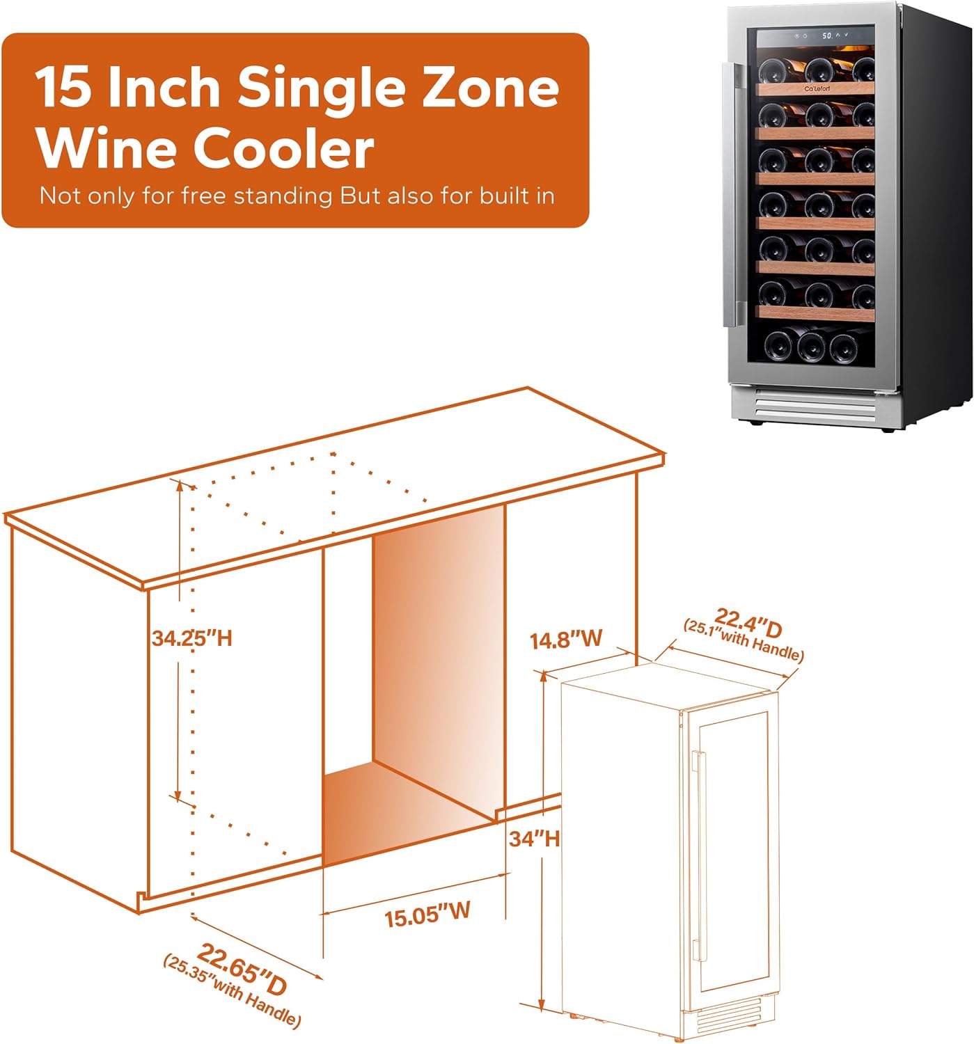 24'' Wine Cooler Refrigerator - 46 Bottle Wine Fridge Dual Zone with Modern Touch Intelligent Digital 40°-65°F Low Noise, Built in or Freestanding Wine Cooler for Home and Kitchen