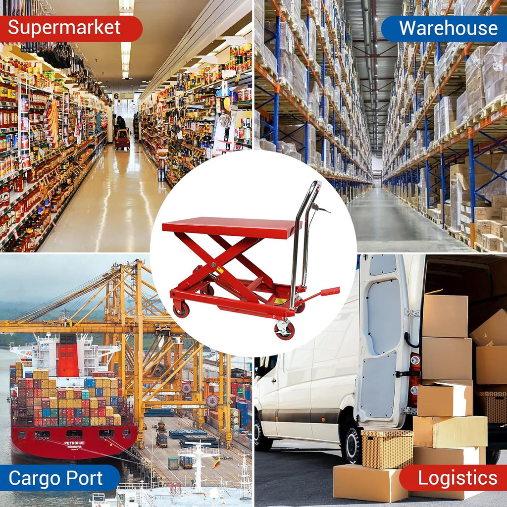 500LBS Hydraulic Lift Table Cart, 30" Lifting Height., Double Scissor Lift Table with 4 Wheels and Non-Slip Pad, Hydraulic Scissor Lift Table for Material Handling and Transportation