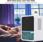 Bedroom Dehumidifier 2.2L Water Tank with Hygrometer RGB LED Light