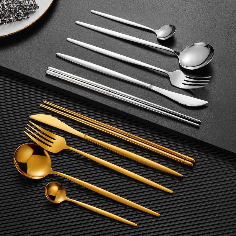 Nara Matte Black and Gold Cutlery Set - 18/8 Stainless Steel Modern Flatware Service for 5 - Onestopv