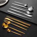 Nara Matte Black and Gold Cutlery Set - 18/8 Stainless Steel Modern Flatware Service for 5 - Onestopv