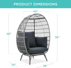 Best Choice Products Wicker Egg Chair, Oversized Indoor Outdoor Lounger for Patio, Backyard, Living Room w/ 4 Cushions, Steel Frame, 440lb Capacity - Ivory