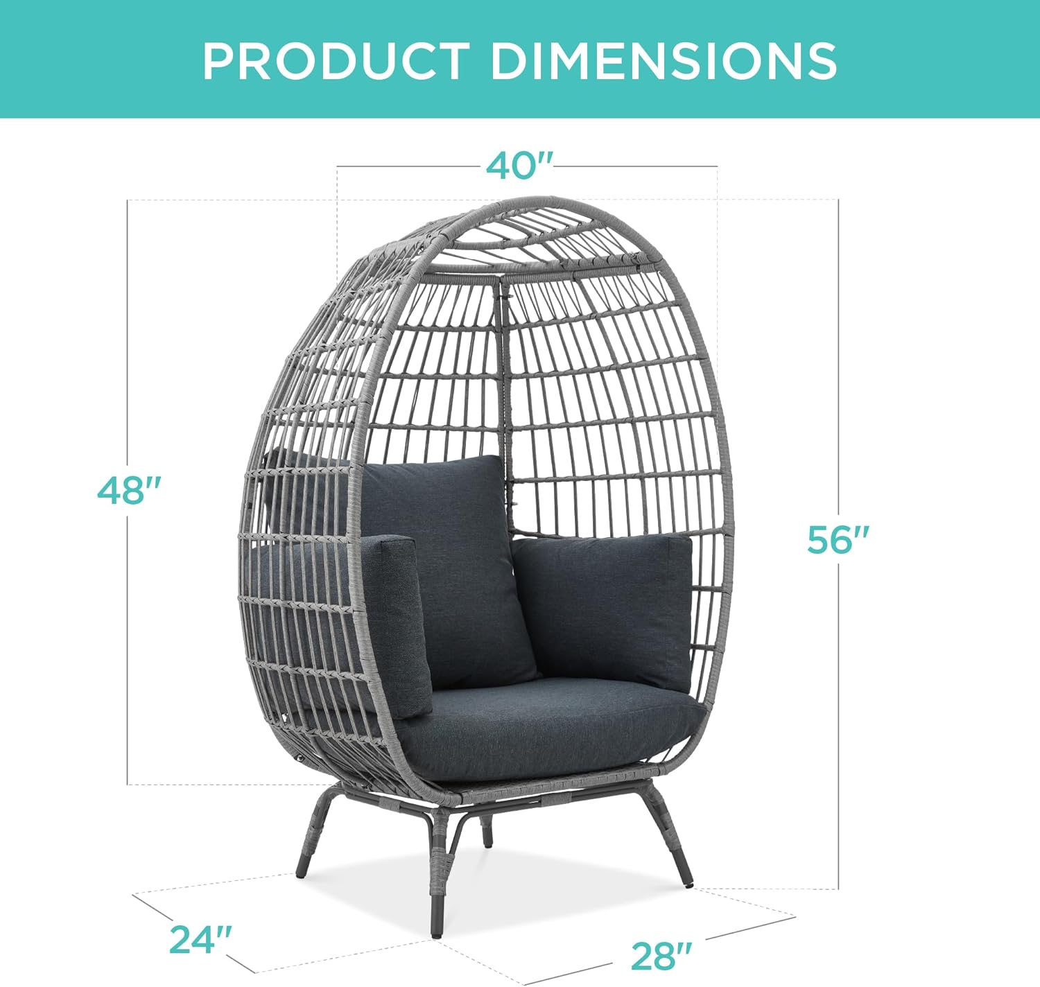 Best Choice Products Wicker Egg Chair, Oversized Indoor Outdoor Lounger for Patio, Backyard, Living Room w/ 4 Cushions, Steel Frame, 440lb Capacity - Ivory