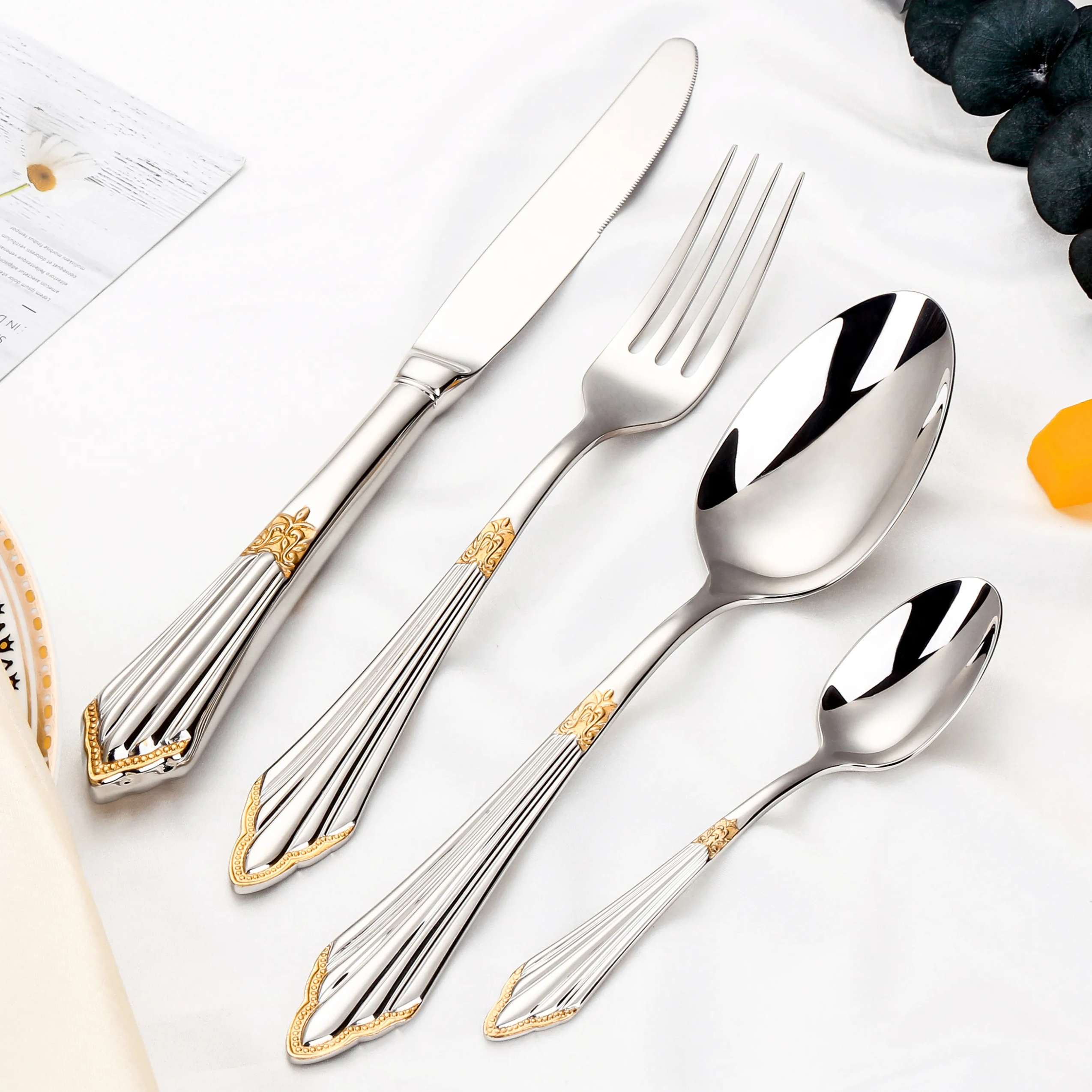 Baroque Silverware Set - 18/8 Stainless Steel Antique Detail Flatware Service for 4 - Onestopv