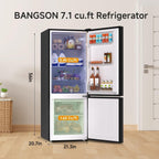 BANGSON Refrigerator 7.1 Cu.Ft Bottom Freezer Black Apartment