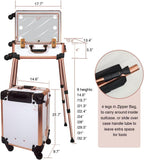 Medium Makeup Train Case with Code Lock, Lighted Mirror, Speaker Travel Cosmetic Organizer Box, Professional Artist Trolley Studio Free Standing Case